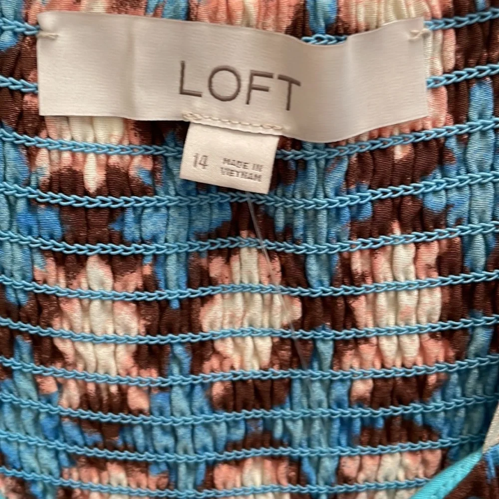 LOFT Blue Brown Floral Print Spaghetti Strap Dress - Picture 3 of 4